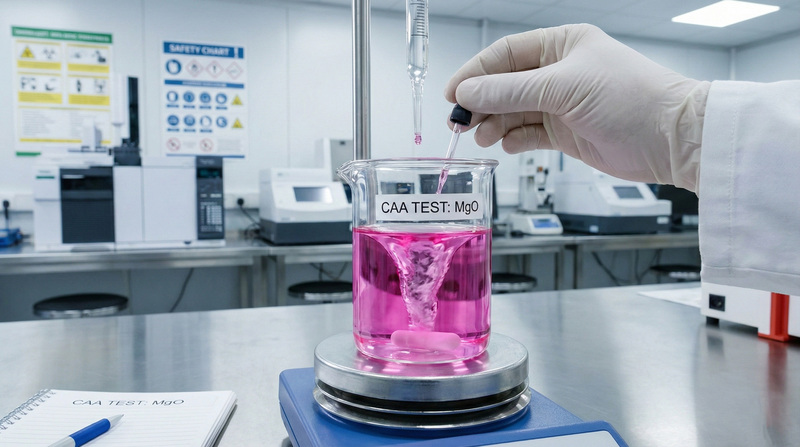 Magnesium Oxide CAA Reactivity Test in Laboratory showing color change